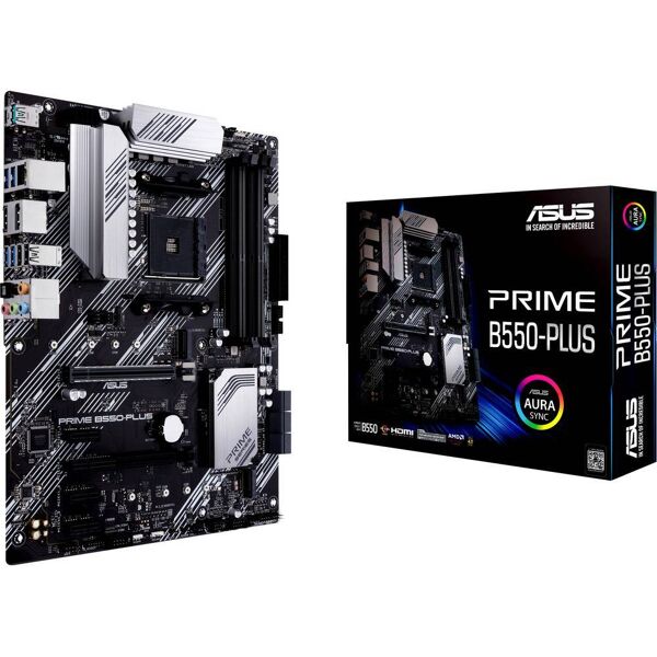 asus prime b550-plus, scheda madre atx amd b550 (ryzen am4), pcie 4.0, doppio m.2, 1 gb lan, hdmi, dp, sata 6 gbps, usb 3.2 gen 2 type-a e type-c, connettori aura sync rgb