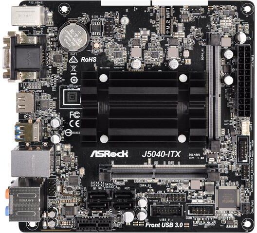 ASRock J5040-itx 2 ddr4 so-dimm 4 sata3 1 pcie 2.0 x1 1 m.2 key