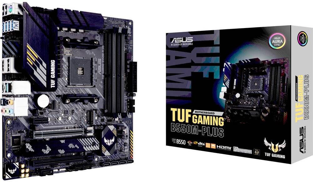 Asus tuf gaming b550m-plus, scheda madre gaming micro atx amd b550, pcie 4.0, doppio m.2, 10 fasi di alimentazione drmos, 2,5gb lan, hdmi, dp, usb 3.2 gen 2 type-a e type-c, aura sync rgb