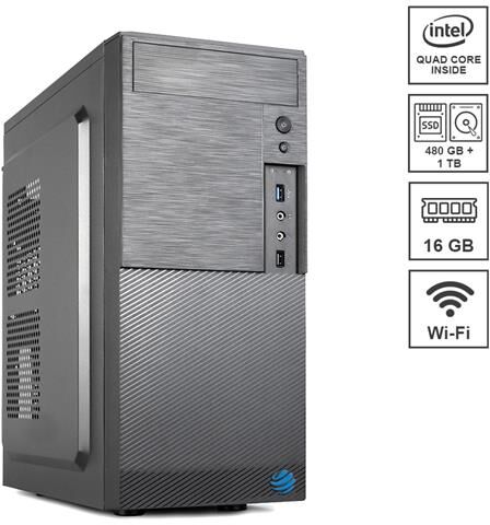 Dilc Pc Desktop Assemblato Airo Plus Intel Celeron j4125 Quad Core 2.0 Ghz Ram DDR4 16 GB SSD 480 GB Hard Disk 1 TB Wi-Fi 300 mbps Windows 10 PRO