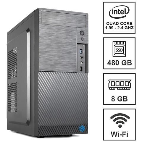 Dilc PC Desktop Assemblato Airo Intel Celeron J1900 Quad Core 1.99 GHz Ram 8 GB SSD 480GB 2x USB 3.0 Windows 10 Pro