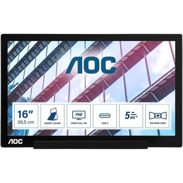 aoc i1601p 15,6 led ips full hd 5ms 60hz portatile low blue light usb-c usb nero