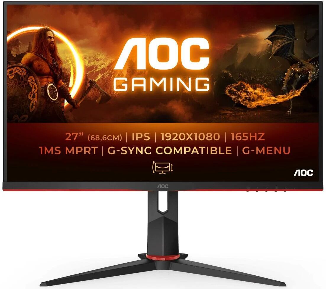 aoc 27g2spu/bk 27 gaming led ips full hd 16:9 165hz 1ms freesync premium hub usb 3.2 vga hdmi displayport altoparlanti incorporati nero rosso