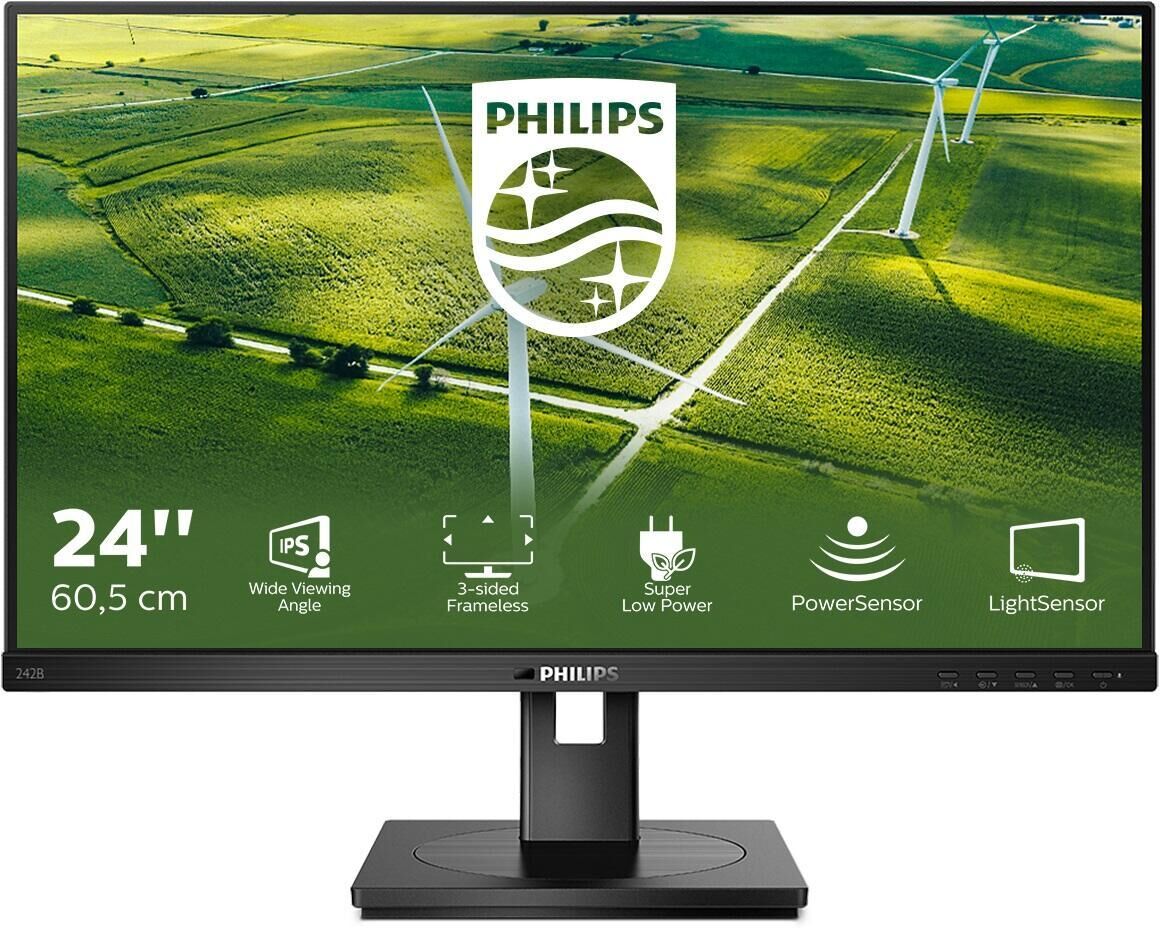 philips 242b1g/00 23.8 led ips full hd 16.9 74hz 4ms contrasto 1.000:1 low blue light hub usb vga dvi-d hdmi displayport altoparlanti incorporati nero