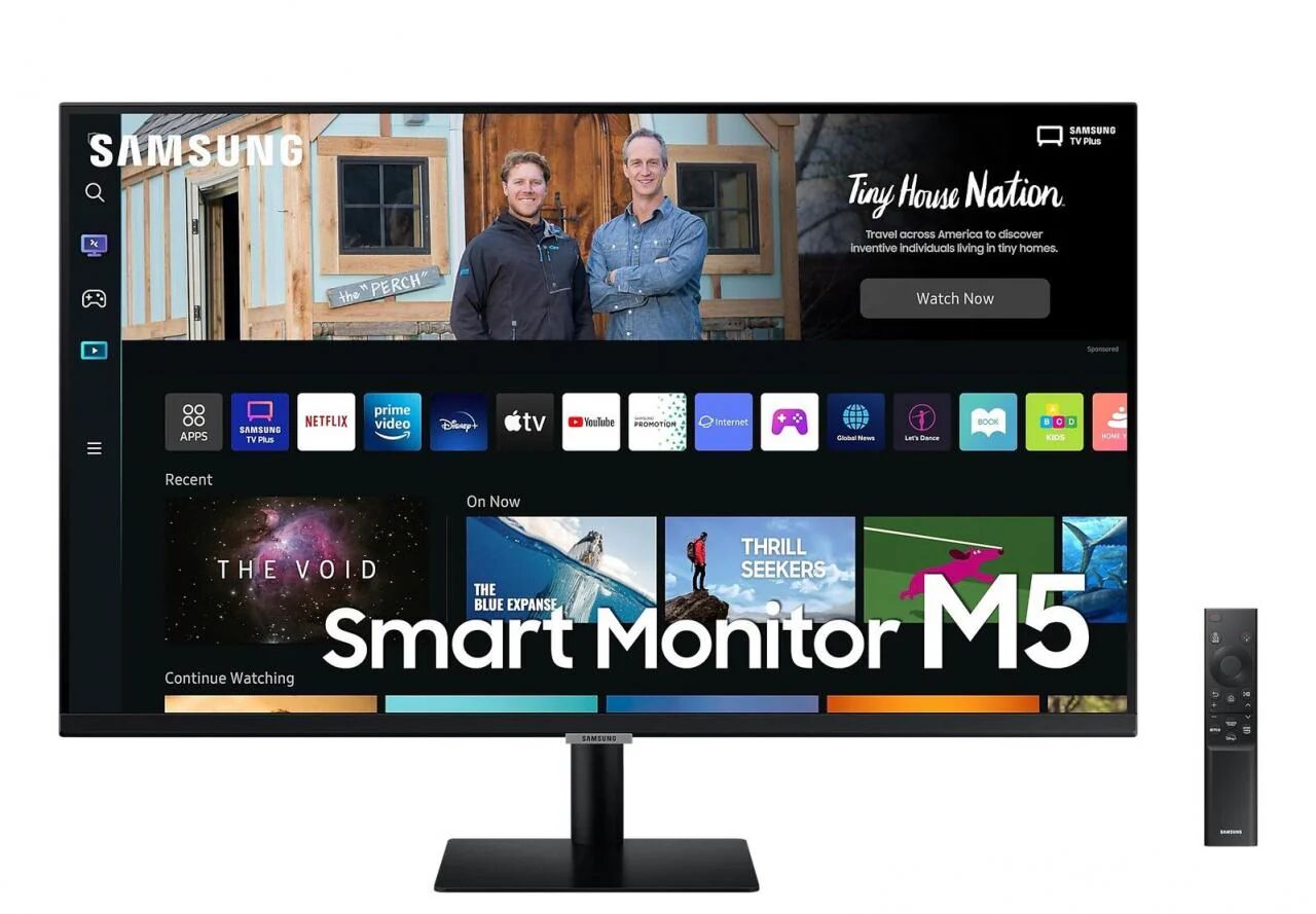 samsung smart monitor m5 (s27bm500), flat 27``, 1920x1080, full hd, piattaforma smart tv (amazon video, netflix), airplay, mirroring, office 365, wireless dex, casse integrate, iot hub, wifi, hdmi