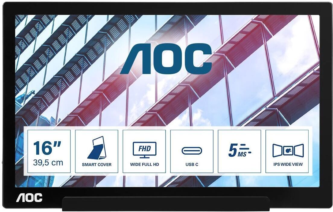 AOC i1601p 15,6 led ips full hd 5ms 60hz portatile low blue light usb-c usb nero