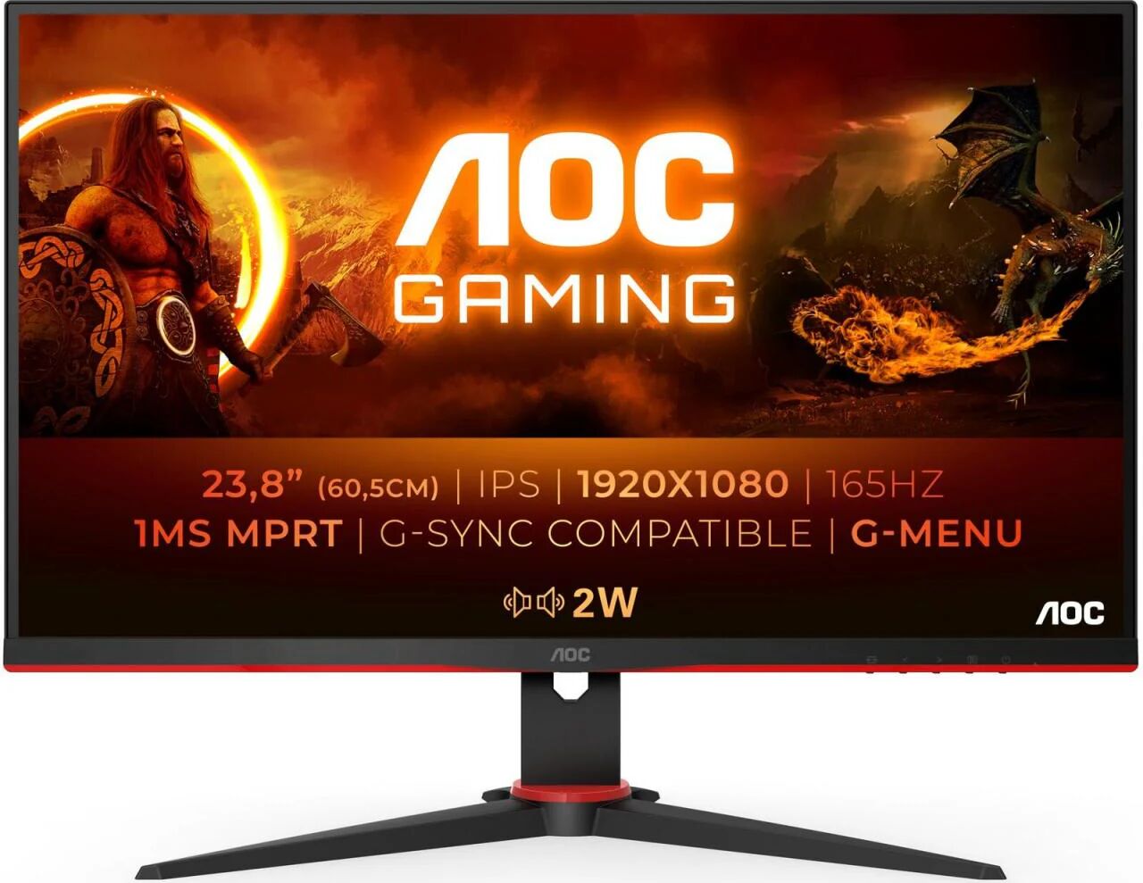 AOC 24g2spae/bk gaming 23.8 led ips full hd 16:9 165 hz 1 ms hdmi displayport altoparlanti incorporati nero rosso