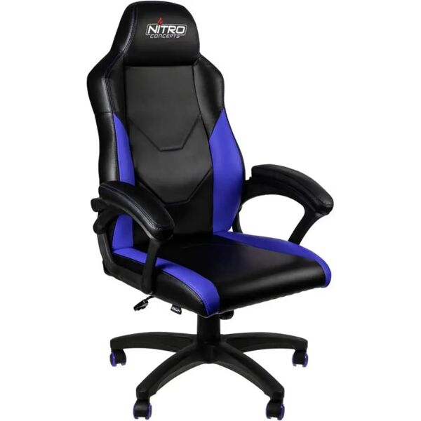 nitro concepts c100 sedia gaming per pc seduta imbottita pelle sintetica pu nero blu