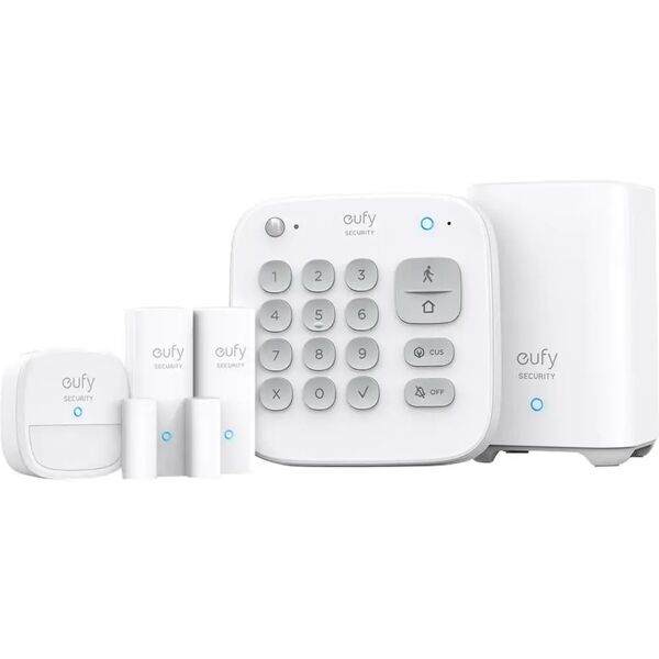 eufy kit di allarme domestico da 5 pezzi security, sistema di sicurezza domestico, tastierino, sensore di movimento, 2 sensori di ingresso, controllo da app, collegamento a cam