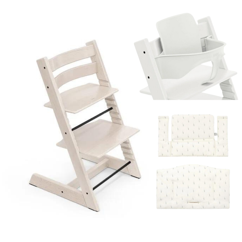 Stokke Promo Tripp Trapp Whitewash con Babyset e cuscino