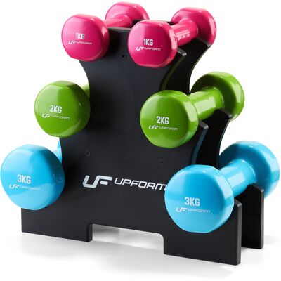 Set di manubri fitness in vinile 12 kg con supporto – UpForm Set di manubri fitness in vinile 12 kg con supporto – UpForm