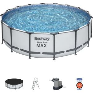 Bestway Piscina Fuori Terra con Telaio Portante Piscina Esterna da Giardino Ø Rotonda 488x122h cm con Pompa Filtrante da 5.678l/h - 5612Z Steel Pro MAX