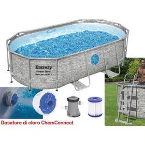 Bestway Piscina Fuori Terra con Telaio Portante Piscina Esterna da Giardino Ovale 427x250x100h cm con Pompa Filtrante - 56714