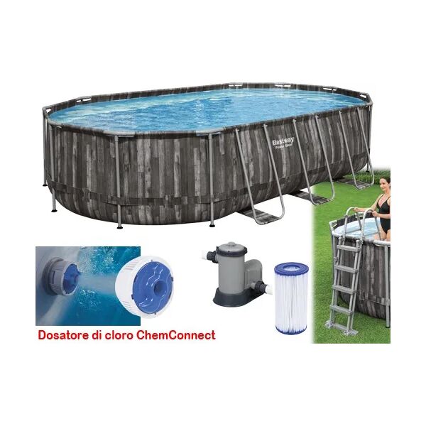 bestway piscina fuori terra con telaio portante piscina esterna da giardino ovale 610x366x122 cm con pompa filtrante - 5611r