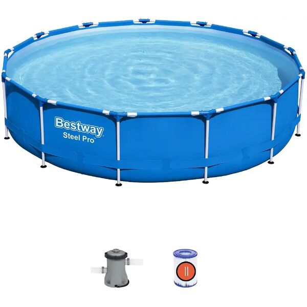 bestway piscina fuori terra con telaio portante piscina esterna da giardino in duraplus rotonda Ø 396x84h cm con pompa filtro da 2.006l/h - 5612e steel pro