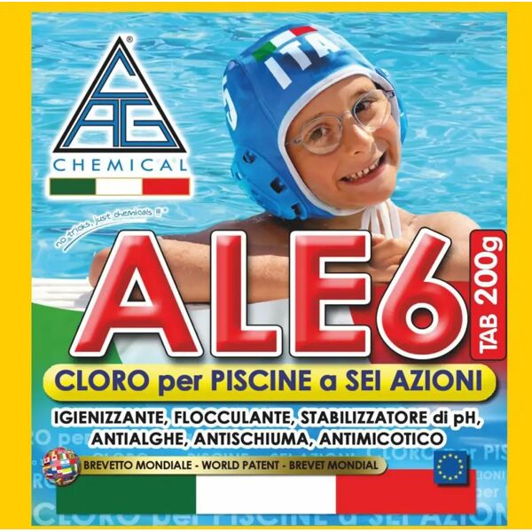 chemical cloro per piscine in pasticche pastiglie multifunzione antialghe flocculante antimicotico 200 gr confezione 1,4 kg - ale6