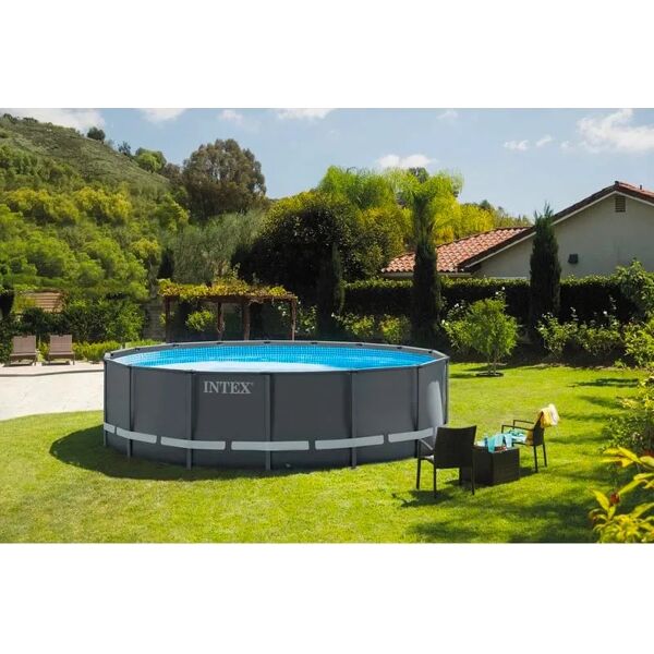 intex piscina fuori terra con telaio portante piscina esterna da giardino in pvc triplice strato rotonda Ø 488x122h cm con pompa a sabbia da 4.500 lt/h - 26326 ultra xtr frame