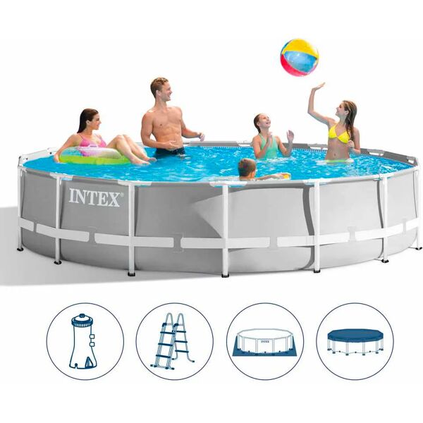 intex piscina fuori terra con telaio portante piscina esterna da giardino in pvc triplice strato rotonda Ø 457x107h cm con pompa filtro da 3.785 lt/h - 26724 frame prisma