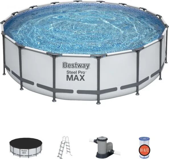 bestway piscina fuori terra con telaio portante piscina esterna da giardino Ø rotonda 488x122h cm con pompa filtrante da 5.678l/h - 5612z steel pro max