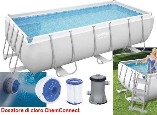 bestway piscina fuori terra con telaio portante piscina esterna da giardino rettangolare 404x201x100 cm con pompa filtrante - 56441