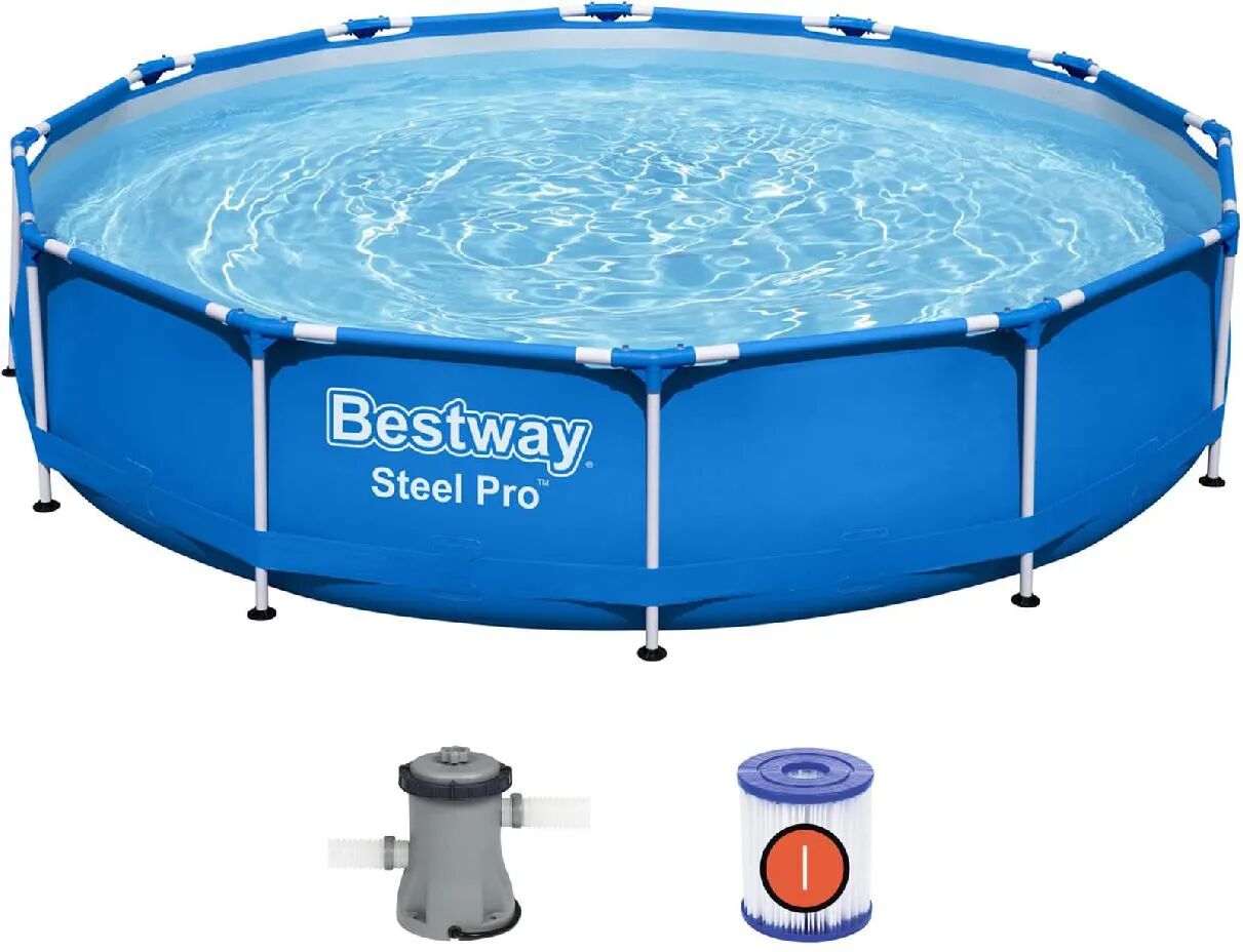 bestway piscina fuori terra con telaio portante piscina esterna da giardino in pvc triplice strato rotonda Ø 366x76h cm con pompa filtro da 1249 lt/h - 56681 steel pro frame