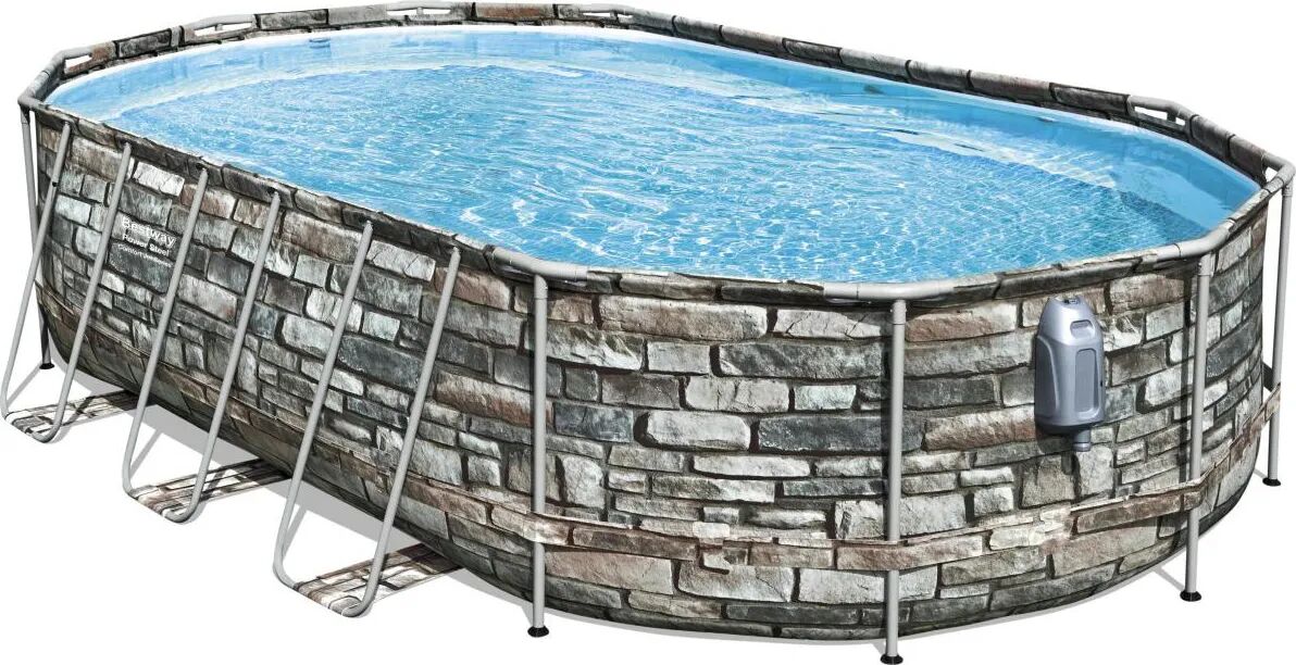 bestway piscina fuori terra rigida da giardino piscina esterna ovale 610x366xh122 cm con pompa filtro effetto pietra - 56719