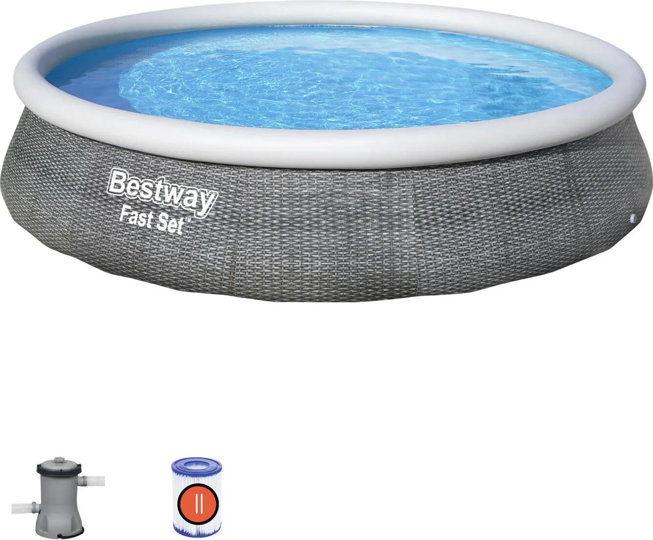 bestway piscina fuori terra autoportante gonfiabile da esterno 7340 litri piscina da giardino in pvc ø 396 cm colore grigio - 57376 fast set