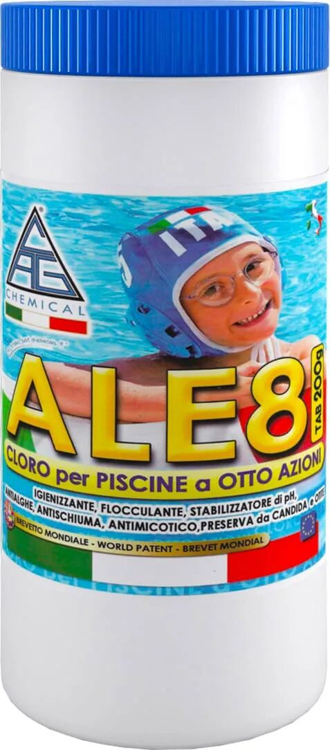 cag chemical cloro 8 funzioni per piscina pastiglie da gr 200 kg.1,4 - ale8p200