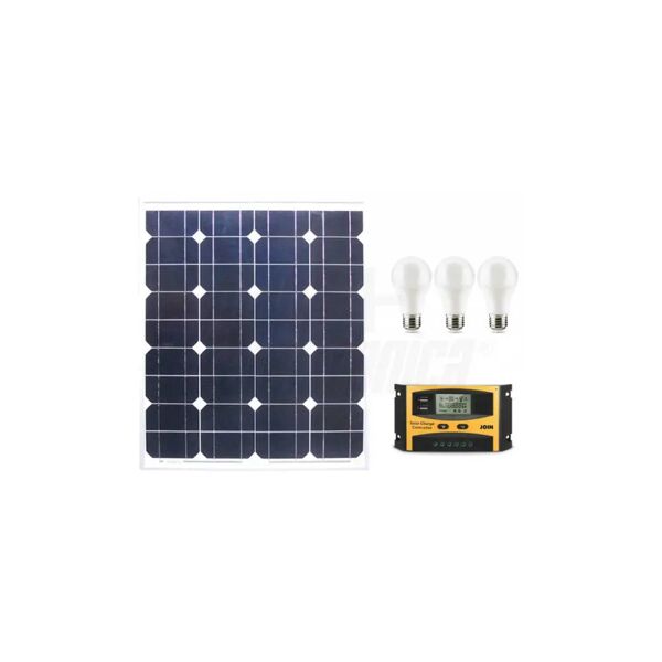 impianto fotovoltaico 50w 12v kit con regolatore di carica e lampade led