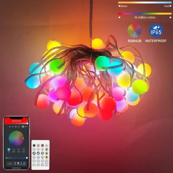 luci di natale da esterno smart 66 sfere rgb wi-fi + bluetooth