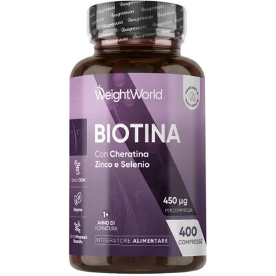 WeightWorld Biotina con Zinco Selenio e Cheratina 450 mcg 400 Compresse 1 Anno di Fornitura WeightWorld Biotina con Zinco Selenio e Cheratina 450 mcg 400 Compresse 1 Anno di Fornitura