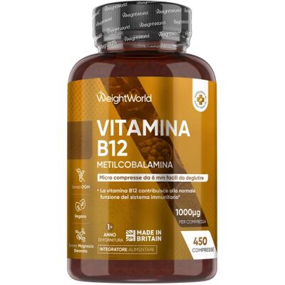 Compresse di Vitamina B12 WeightWorld - Alta Potenza - 1000mcg Integratore Vegano - 450 Compresse - Energia & Cervello Compresse di Vitamina B12 WeightWorld - Alta Potenza - 1000mcg Integratore Vegano - 450 Compresse - Energia & Cervello