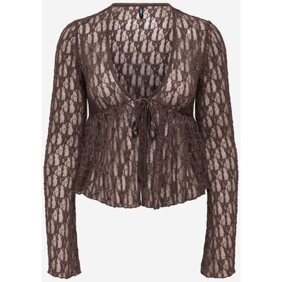 Only Laya Effetto Pizzo W - T-shirt - Donna - Marrone S Only Laya Effetto Pizzo W - T-shirt - Donna - Marrone S