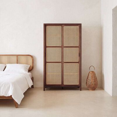 Maisons du Monde Armadio a 2 ante con impiallacciatura in acacia e rattan, lung. 100 cm 100x185x56cm Maisons du Monde Armadio a 2 ante con impiallacciatura in acacia e rattan, lung. 100 cm 100x185x56cm