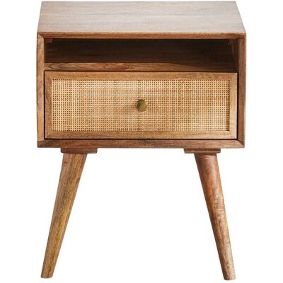 Maisons du Monde Comodino vintage con 1 cassetto e 1 vano a giorno in legno di mango e rattan 45x55x38cm Maisons du Monde Comodino vintage con 1 cassetto e 1 vano a giorno in legno di mango e rattan 45x55x38cm