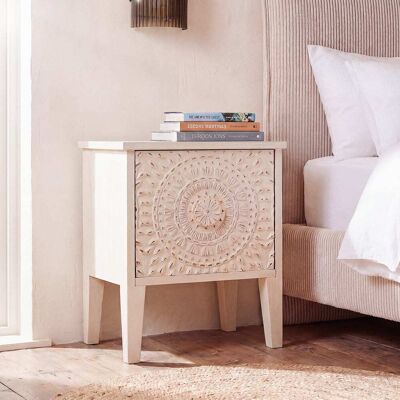 Maisons du Monde Comodino bianco con incisioni 38x58x48cm Maisons du Monde Comodino bianco con incisioni 38x58x48cm