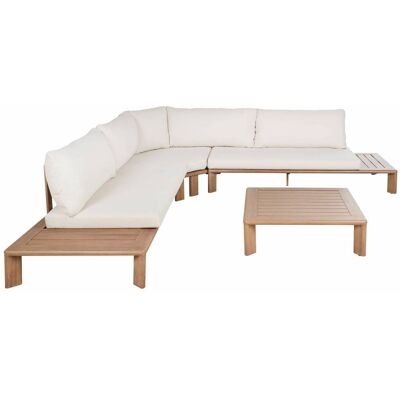 Maisons du Monde Salotto da giardino 5 posti in allumino effetto legno con cuscini in poliestere riciclato écru 290x78x290cm Maisons du Monde Salotto da giardino 5 posti in allumino effetto legno con cuscini in poliestere riciclato écru 290x78x290cm