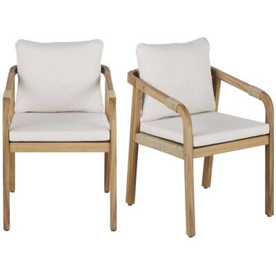 Maisons du Monde Set di 2 poltrone da giardino in legno massello di acacia con cuscini di poliestere écru 57x72.8x65.5cm Maisons du Monde Set di 2 poltrone da giardino in legno massello di acacia con cuscini di poliestere écru 57x72.8x65.5cm