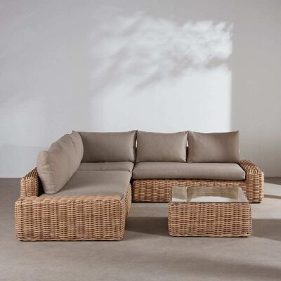 Maisons du Monde Salotto da giardino 5 posti in resina riciclata effetto rattan con cuscini in poliestere riciclato taupe 260x75x260cm Maisons du Monde Salotto da giardino 5 posti in resina riciclata effetto rattan con cuscini in poliestere riciclato taupe 260x75x260cm