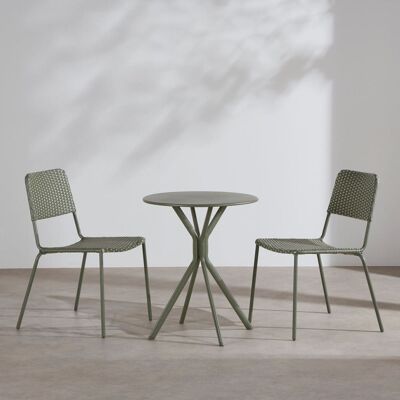 Maisons du Monde Set tavolo e 2 sedie da giardino in acciaio e resina intrecciata verde 58x82x52cm Maisons du Monde Set tavolo e 2 sedie da giardino in acciaio e resina intrecciata verde 58x82x52cm