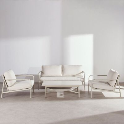 Maisons du Monde Salotto da giardino 4 posti in acciaio con cuscini in poliestere riciclato color argilla 164.5x68x89cm Maisons du Monde Salotto da giardino 4 posti in acciaio con cuscini in poliestere riciclato color argilla 164.5x68x89cm