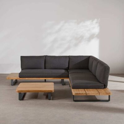 Maisons du Monde Salotto da giardino 4/5 posti in alluminio antracite, legno di acacia e cuscini in poliestere riciclato antracite 259x75x264cm Maisons du Monde Salotto da giardino 4/5 posti in alluminio antracite, legno di acacia e cuscini in poliestere riciclato antracite 259x75x264cm