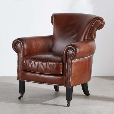 Maisons du Monde Poltrona marrone in cuoio effetto anticato 78x86.5x85cm Maisons du Monde Poltrona marrone in cuoio effetto anticato 78x86.5x85cm