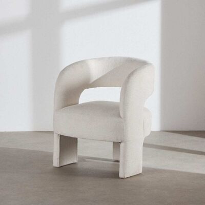 Maisons du Monde Poltrona a tre gambe in tessuto di poliestere e lino tramato color écru 67x80x61.5cm Maisons du Monde Poltrona a tre gambe in tessuto di poliestere e lino tramato color écru 67x80x61.5cm