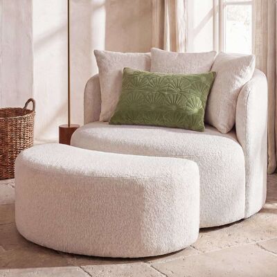 Maisons du Monde Divano rotondo e pouf, mezzo posto, in tessuto intrecciato color avorio. 124x83.5x114cm Maisons du Monde Divano rotondo e pouf, mezzo posto, in tessuto intrecciato color avorio. 124x83.5x114cm
