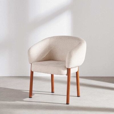 Maisons du Monde Sedia da pranzo in tessuto di poliestere beige e acciaio effetto legno scuro. 69x80x60.5cm Maisons du Monde Sedia da pranzo in tessuto di poliestere beige e acciaio effetto legno scuro. 69x80x60.5cm