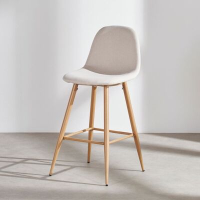 Maisons du Monde Sedia per isola cucina in tessuto di poliestere riciclato beige e acciaio effetto rovere, Alt. 66 cm 45.5x96x50cm Maisons du Monde Sedia per isola cucina in tessuto di poliestere riciclato beige e acciaio effetto rovere, Alt. 66 cm 45.5x96x50cm