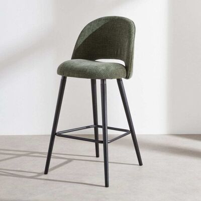 Maisons du Monde Sgabello da bar in tessuto di poliestere verde e legno di caucciù nero, H80 54x110x57cm Maisons du Monde Sgabello da bar in tessuto di poliestere verde e legno di caucciù nero, H80 54x110x57cm