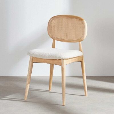Maisons du Monde Sedia realizzata in legno di caucciù chiaro, tessuto in poliestere color ecru e intreccio in rattan. 46x78.5x51cm Maisons du Monde Sedia realizzata in legno di caucciù chiaro, tessuto in poliestere color ecru e intreccio in rattan. 46x78.5x51cm