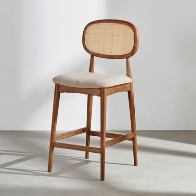 Maisons du Monde Sedia per isola da cucina in legno di hevea scuro, tessuto in poliestere bianco e intreccio in rattan, Alt. 65 cm 44x100.5x51cm Maisons du Monde Sedia per isola da cucina in legno di hevea scuro, tessuto in poliestere bianco e intreccio in rattan, Alt. 65 cm 44x100.5x51cm